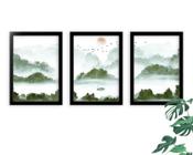 Kit 3 Quadros Decorativos Com Molduras Paisagem Verde