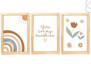 Kit 3 Quadros Decorativos do Tema Arco-íris Boho Escandinavo