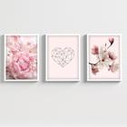 Kit 3 Quadros Decorativos Floral Com Moldura e Vidro Para Sala Quarto Flores