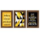 Kit 3 Quadros Decorativos Frase Motivação Sonhos Quadro de Parede Sala Geométrico Amarelo Quarto Trio Decoração
