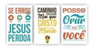 Kit 3 quadros decorativos frases religião fé jesus cristo