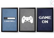 Kit 3 Quadros Decorativos Game On Video Game vidro moldura