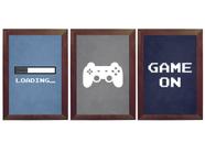 Kit 3 Quadros Decorativos Game On Video Game vidro moldura