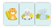 Kit 3 quadros decorativos infantil animais fofinhos bebê mdf