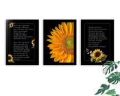 Kit 3 Quadros Decorativos Molduras Pretas Poema Girassol