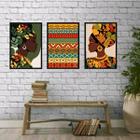 Kit 3 Quadros Decorativos Mulheres AfricanasEstampas 45x34cm - com vidro