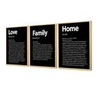 Kit 3 Quadros Decorativos para Corredor e Hall de Entrada 30x40cm Family Love Home Preto - Hugart