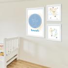 Kit 3 Quadros Decorativos para Quarto Infantil Bebê com Moldura Oração Anjo Nossa Senhora Jesus com Vidro