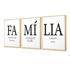 Kit 3 Quadros Decorativos para Sala Moldura Caixa Família Composição Trio Lar Amor