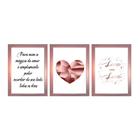 Kit 3 Quadros Decorativos Rose Para Sala Quarto Casal