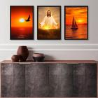 Kit 3 Quadros Evangélicos Jesus Por Do Sol 33x24cm - com vidro