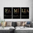 Kit 3 Quadros Família Preto Com Dourado 33X24 Madeira Preta