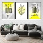 Kit 3 Quadros Fé e Gratidão Amarelo 24x18cm - com vidro