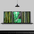 Kit 3 Quadros Feng Shui Buda Bambu 45X34Cm Moldura Branca