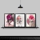 Kit 3 Quadros Fotografias Mulheres Florais 33x24cm - com vidro