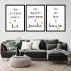 Kit 3 Quadros Lar, Família, Benção -Amarelo 45x34cm - com vidro