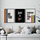 Kit 3 Quadros Lgbt Be You 24X18Cm - Com Vidro Madeira Preta