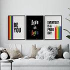 Kit 3 Quadros Lgbt Be You 45X34Cm Madeira Branca