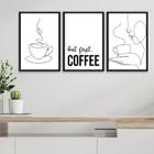 Kit 3 Quadros Minimalistas Café- But First Coffee 24x18cm - com vidro