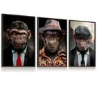 Kit 3 Quadros Monkey Macaco Mafioso Estilo Sala Quarto