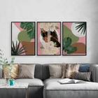 Kit 3 Quadros Mulher Com Flores E Folhas 45x34cm