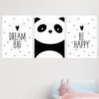 Kit 3 Quadros Panda - Dream Big - Be Happy 45x34cm - com vidro