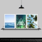 Kit 3 Quadros Praia Mar Coqueiro Good Vibe 45X34 Vidro Preta