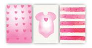 KIT 3 quadros rosa coração infantil menina bebe 20x29