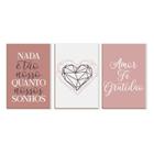 Kit 3 Quadros sem Moldura Frases Amor Gratidão Quarto