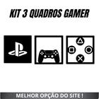 Kit 3 Quadros Vazados Gamer Jogos Geek Play Mdf Preto