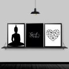 Kit 3 Quadros Zen Buda Good Vibes 45x34cm - com vidro