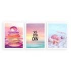 Kit 3 Quadros Zen Praia Candy Colors 45X34Cm - Com Vidro