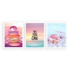 Kit 3 Quadros Zen Praia Candy Colors 45x34cm - com vidro