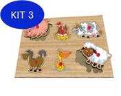 Kit 3 Quebra-cabeça Infantil Com Pinos - Animais Da Fazenda