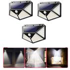 Kit 3 Refletor Luminária Solar 100 Leds Arandela Parede Resistente Chuva Sensor Noturno Automatico Sensor Movimento