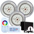 Kit 3 Refletores Led 18w RGB Inox e Comando para Iluminação Piscina