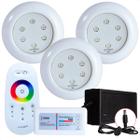 Kit 3 Refletores Led 9w RGB ABS e Comando para Iluminação Piscina - Hidramax