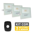 Kit 3 Refletores LED Taschibra TR 10 Slim Branco + Sensor de Movimento com Fotocélula Qualitronix QA26M