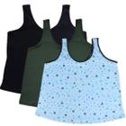 Kit 3 Regata de Pijama Plus Size  2 Lisa 1 Estampada