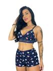 KIT 3 Short Doll Feminino Estampado em Suede e Renda