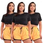 Kit 3 Short Feminino 2 em 1 Duplo Esportivo Academia Bolso