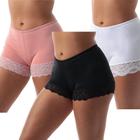 Kit 3 Short Íntimo Fristyle Preto Branco Bege Rosa Com Renda Feminino Adulto