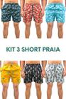 Kit 3 Short Praia Masculino Tactel Estampado, Neon, Esporte, Academia