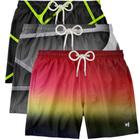 Kit 3 Shorts de Banho Masculino de Praia Estampado Surf Boardshort Moda Casual Tactel