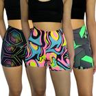 Kit 3 Shorts Femininos Curtos Justos Cós Cintura Alta Estampas Sortidas Suplex Pp ao Plus Size