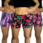 Kit 3 Shorts Femininos Curtos Justos Elástico Estampas Sortidas Suplex Pp ao Plus Size