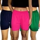 Kit 3 Shorts Femininos Meia Coxa Soltinhos Elástico Liso Cores Sortidas Viscolycra Pp Ao Plus Size