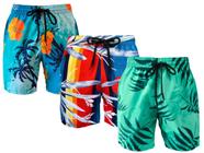 Kit 3 Shorts masculino praia estampado mauricinho floral verão