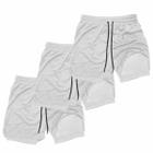 Kit 3 Shorts Treino Dry Fit Térmico 2 em 1 com Bolso para Celular e Porta-Toalha Calção Fitness Academia