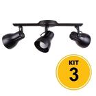 Kit 3 Spot Trilho Octa Plus Preto 3 Lâmpadas Pronto para Instalar Bivolt